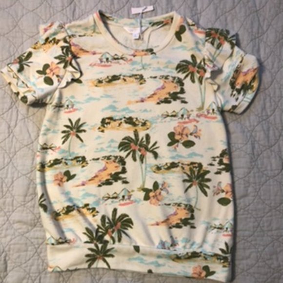Lauren Conrad Fleece Tropical Print Top S  NEW - Picture 1 of 7